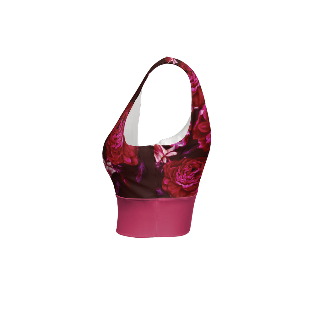 Red Roses — Women's Longline V-Shape-Back Sports Bra