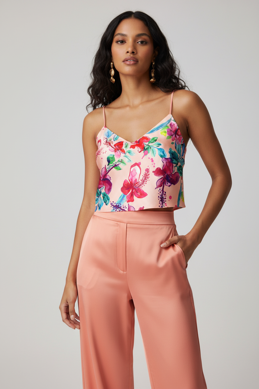 FL0014 Peach Crop Top Mulatto
