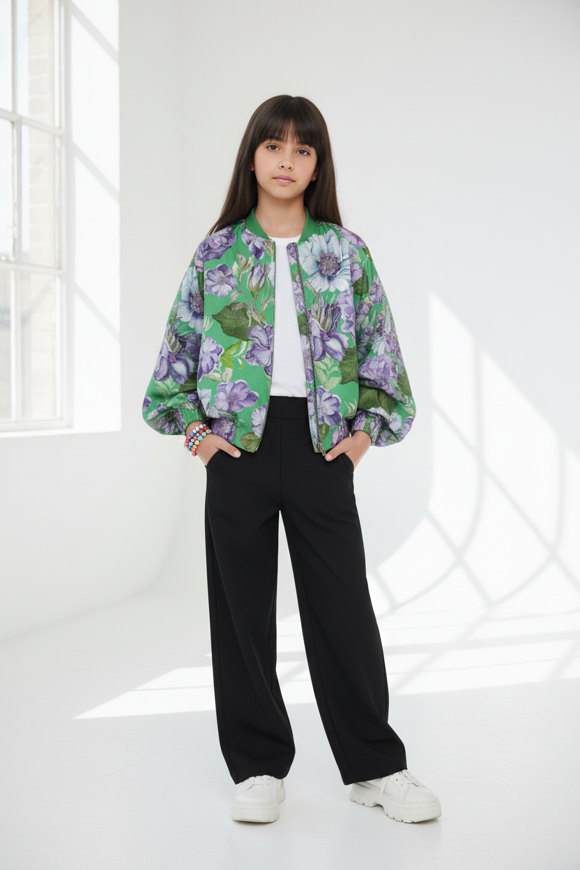 FL0015 Kids Cool Green Bomber Jacket