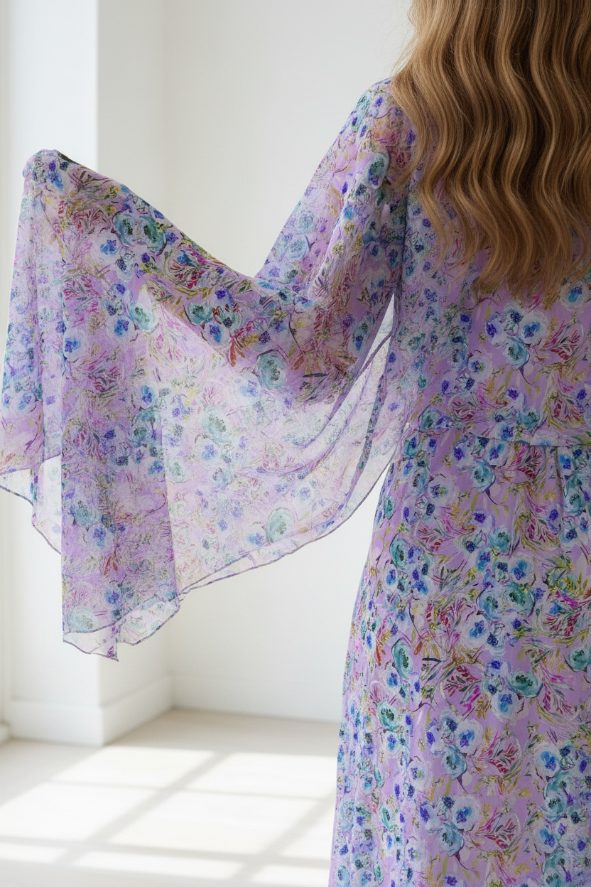 FL003 Lavender Womenswear -Flowers of the Orient -mockup fabric- ©Byheart Design Sweden