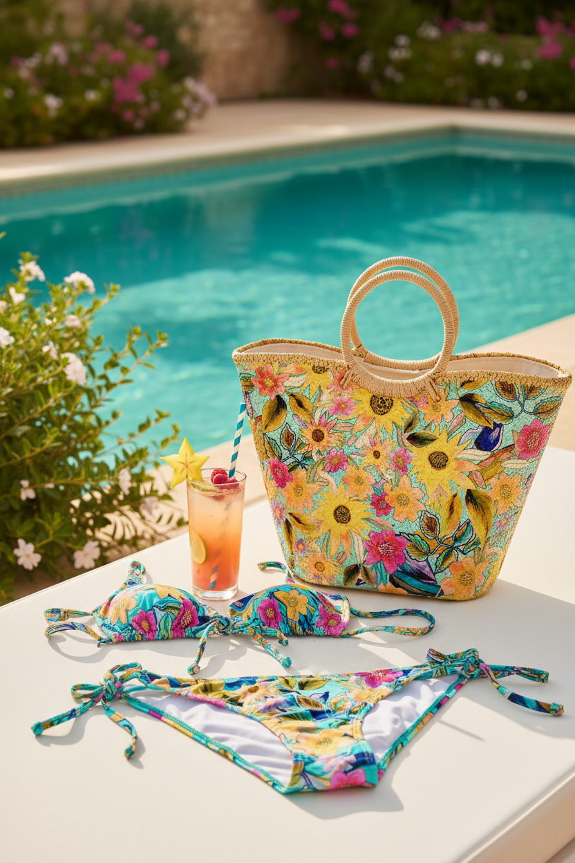 FL009 Mimosa Yellow Pool Bikini Bag Drink