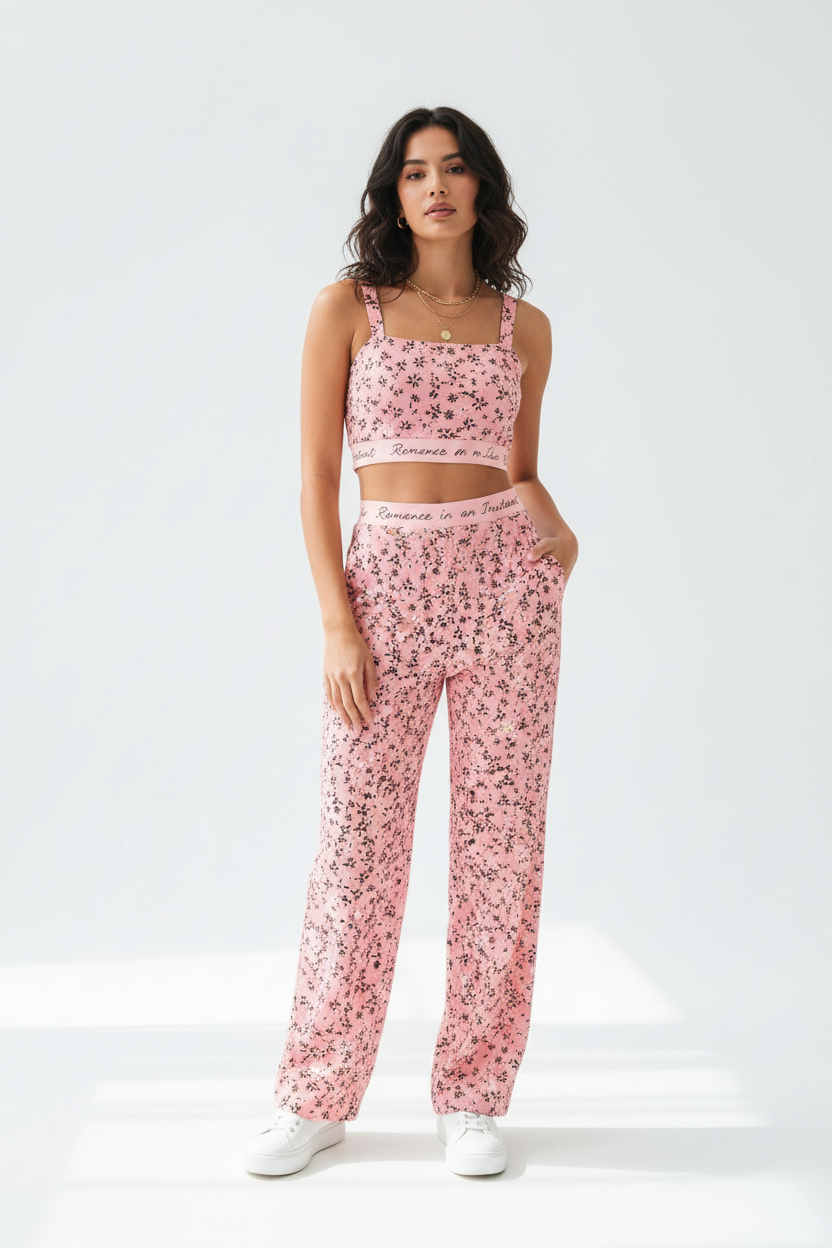 Romance in an Instant Pink - Two-Piece Crop Top Set by byHeart Design