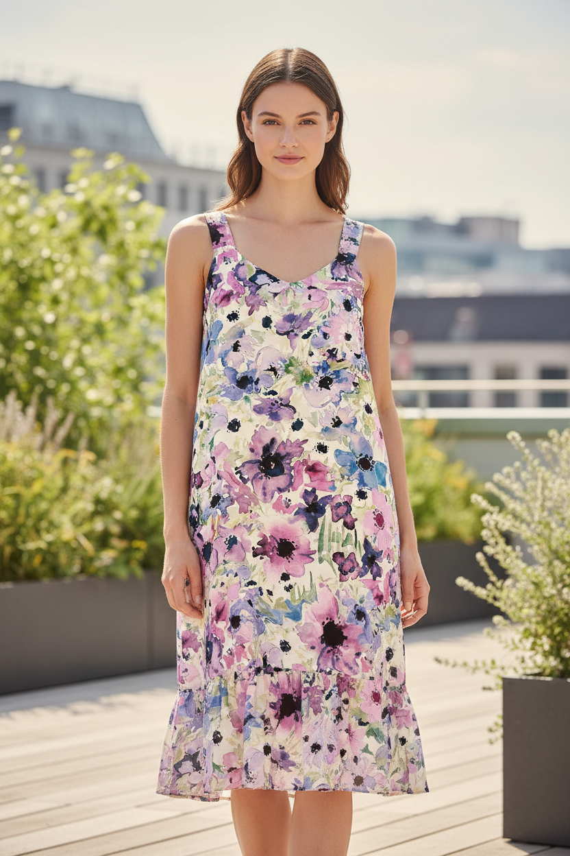 Purple Flowers Summer Dress Mockup — Watercolor Floral Print FL007 ©Byheart Design Sweden