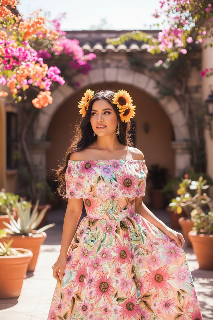 Mexican Blooms Coral Tehuana Mockup