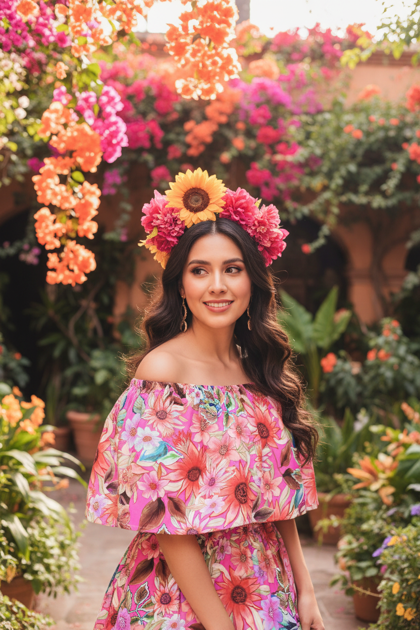 Mexican Blooms Magenta Tehuana Mockup