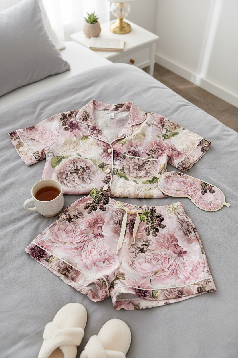 Black Garden print on trendy youth pajamas - modern sleepwear