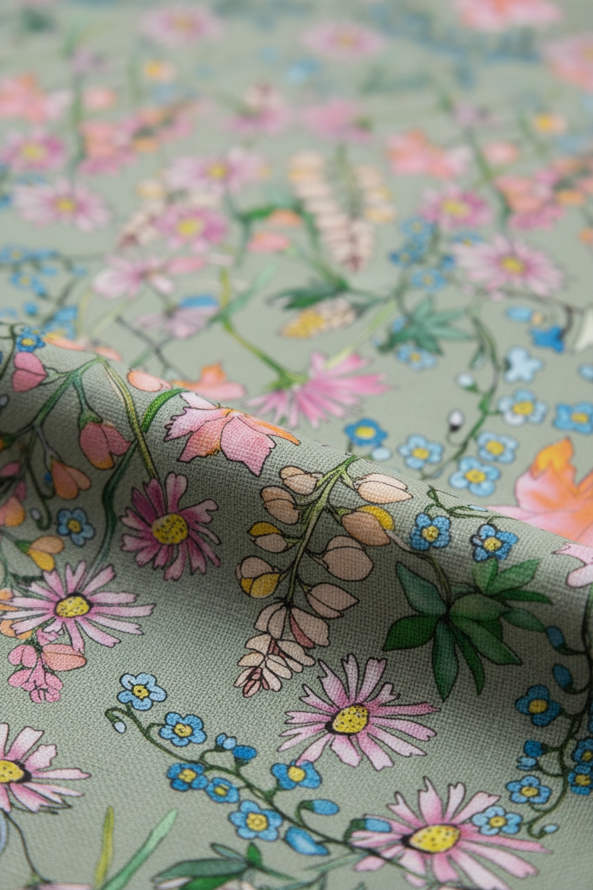 Paradise Sage Green Fabric Close-up— FL001©Byheart Design Sweden 