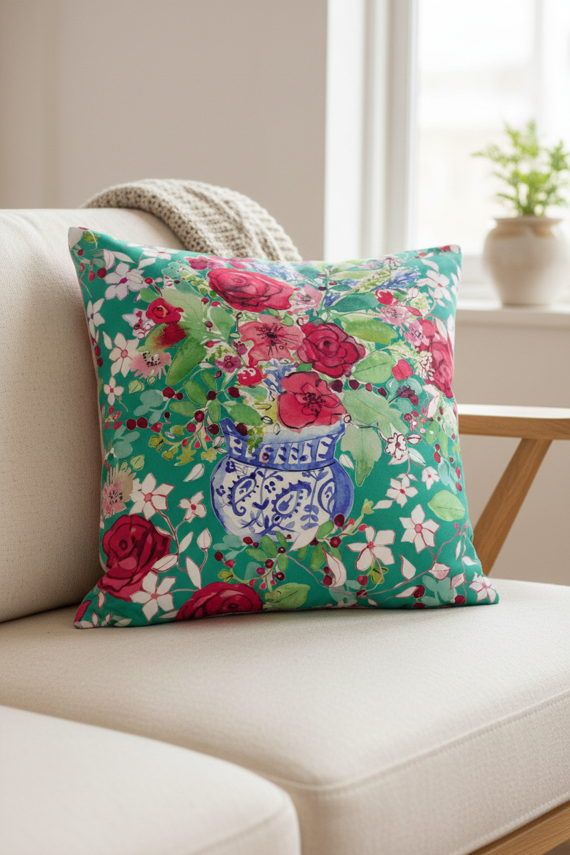 Spanish Flowers Cushion Mockup