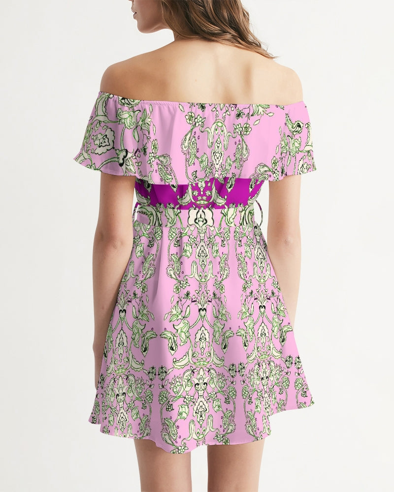 MIRACULOUS FLOWERS -PINK || Women's Off-Shoulder Dress