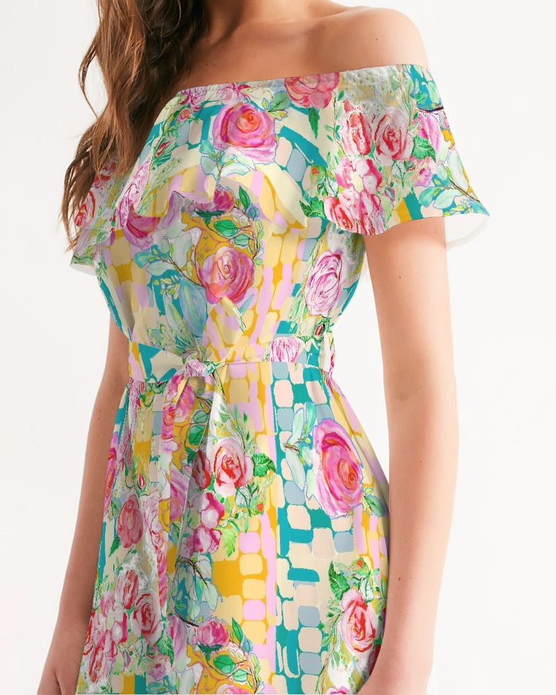 RETRO ROSES Women's Off-Shoulder Dress