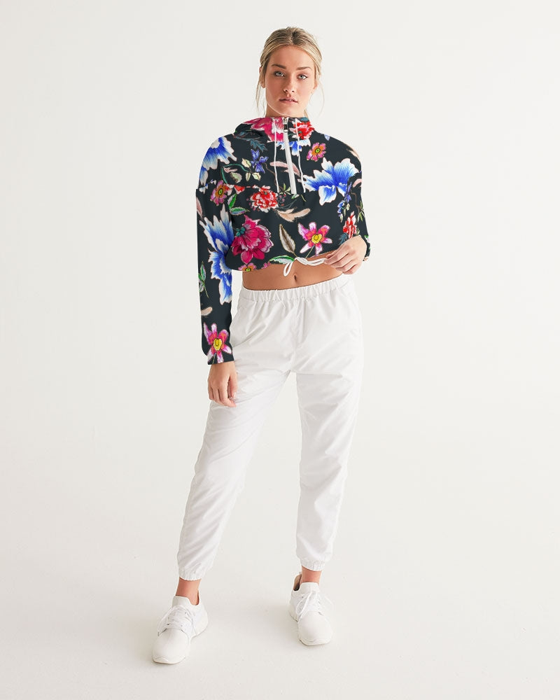 POWER OF PEACE - BLACK  Women's Cropped Windbreaker