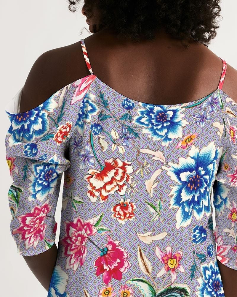 AMORE BLUE ROSES Women's Open Shoulder A-Line Dress