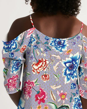 Open image in slideshow, AMORE BLUE ROSES Women&#39;s Open Shoulder A-Line Dress
