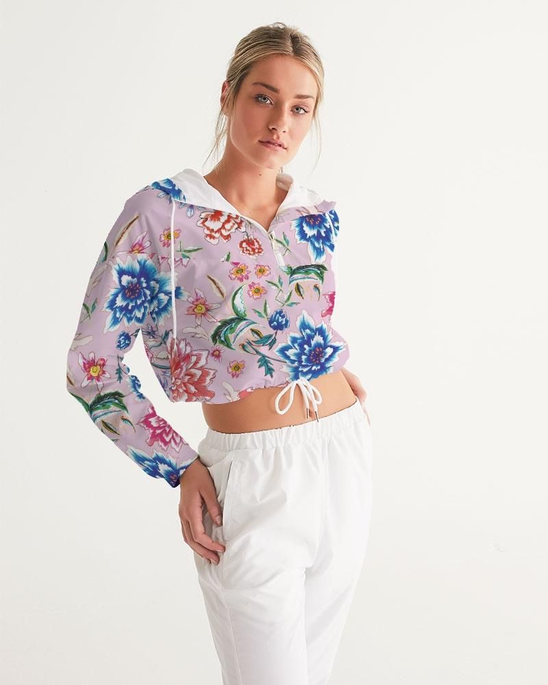 AMORE WHITE BLOMS Women's Cropped Windbreaker