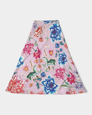Women's A-Line Midi Skirt || AMORE Purple Blooms