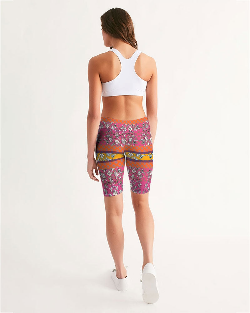 MIRACULOUS FLOWERS -PINK || Women's Mid-Rise Bike Shorts