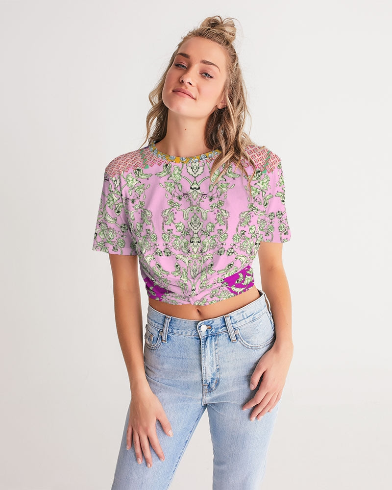 MIRACULOUS FLOWERS -PINK || Women's Twist-Front Cropped Tee