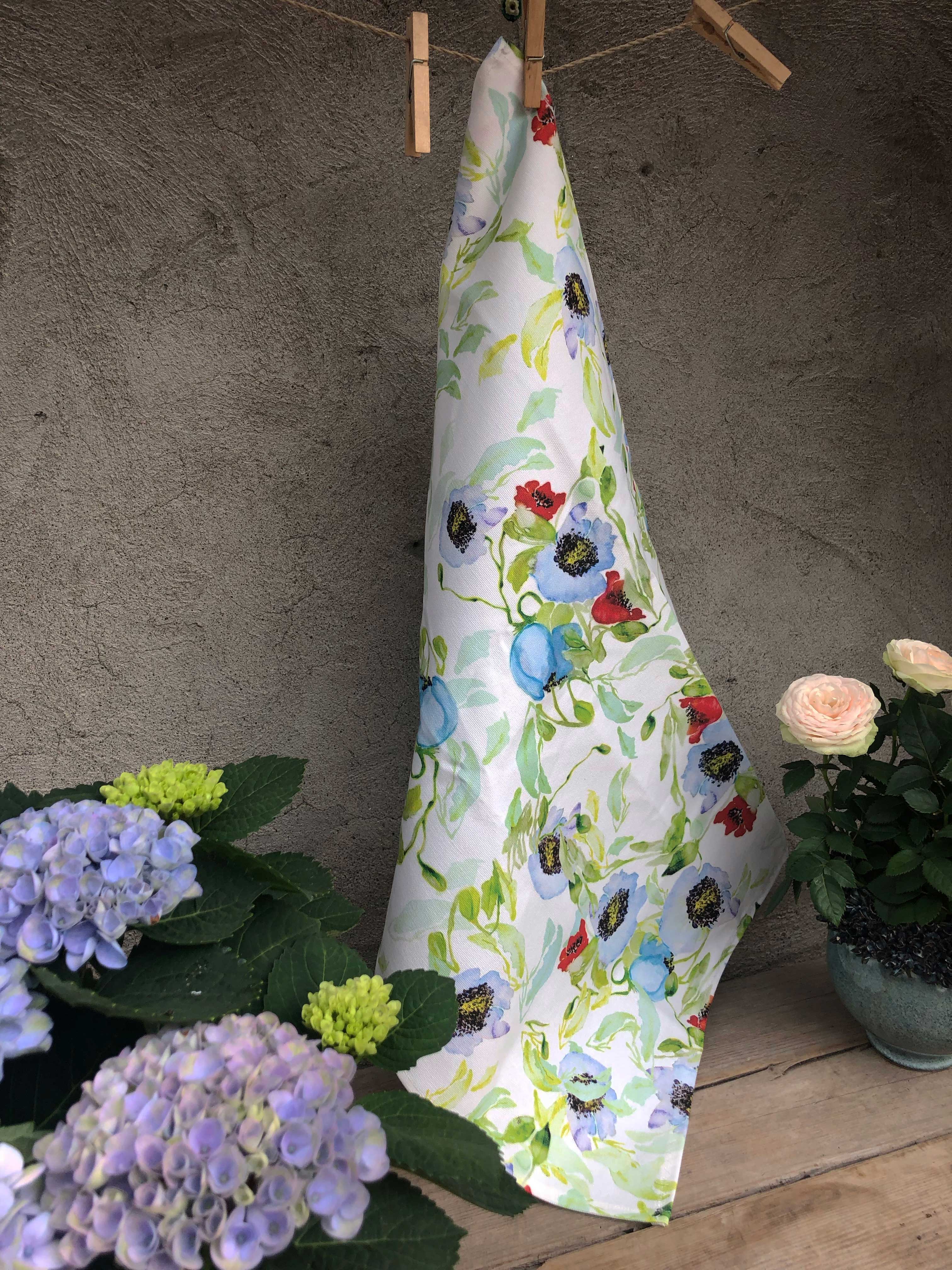 BLUE POPPY FLOWERS  | Organic Dish towel | 
