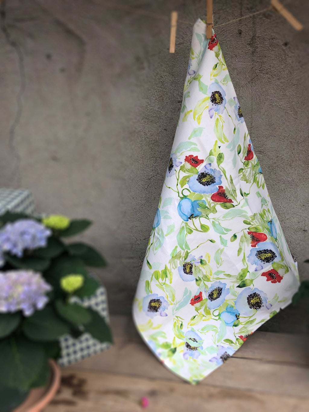 BLUE POPPY FLOWERS  | Organic Dish towel | 