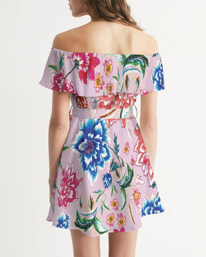 Women's Off-Shoulder Dress || AMORE Purple Blooms