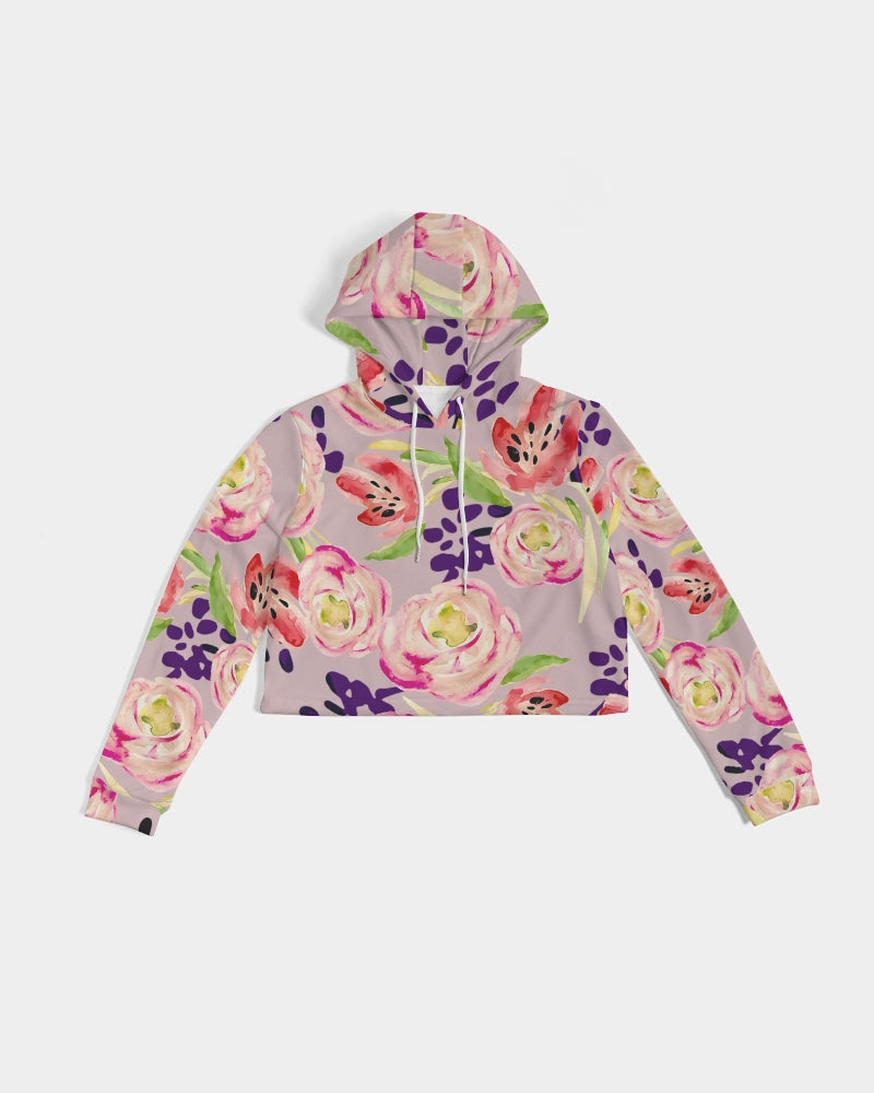 Tulip Floral Women's Cropped Hoodie - Soft Activewear