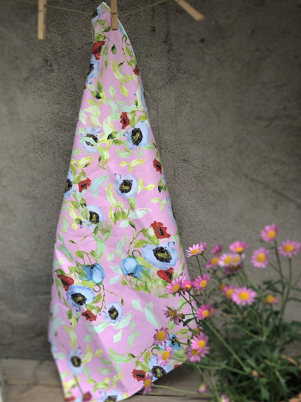 POPPY FLOWERS IN PINK | Organic Dish Towel | 