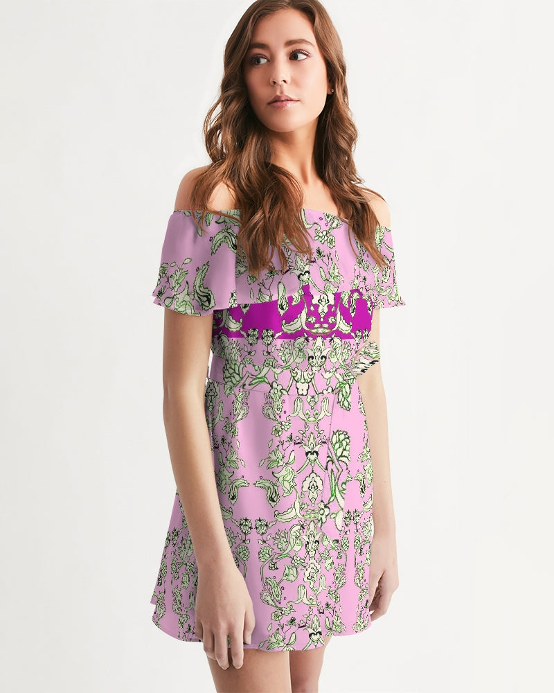 MIRACULOUS FLOWERS -PINK || Women's Off-Shoulder Dress