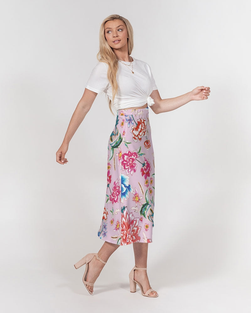 Women's A-Line Midi Skirt || AMORE Purple Blooms