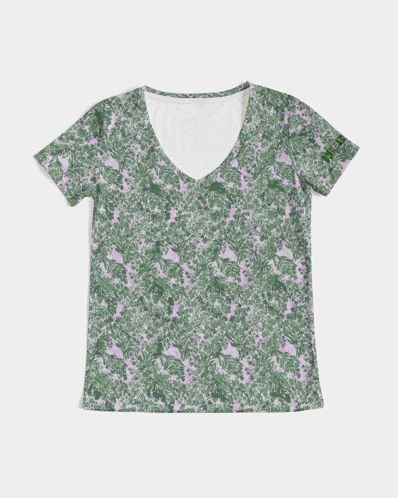 GREEN LEAFS TEXTURE Women's V-Neck Tee