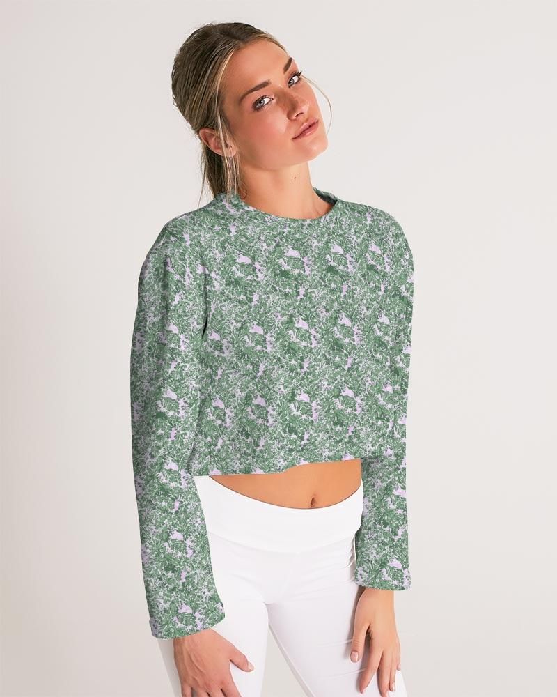 GREEN LEAFS TEXTURE Women's Cropped Sweatshirt