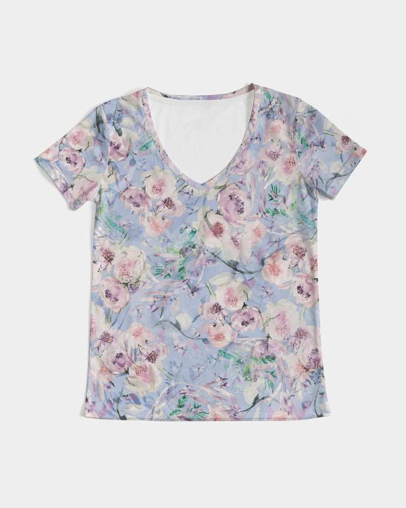 LOVE OF ORIENT FLOWERS - PURPEL Women's V-Neck Tee