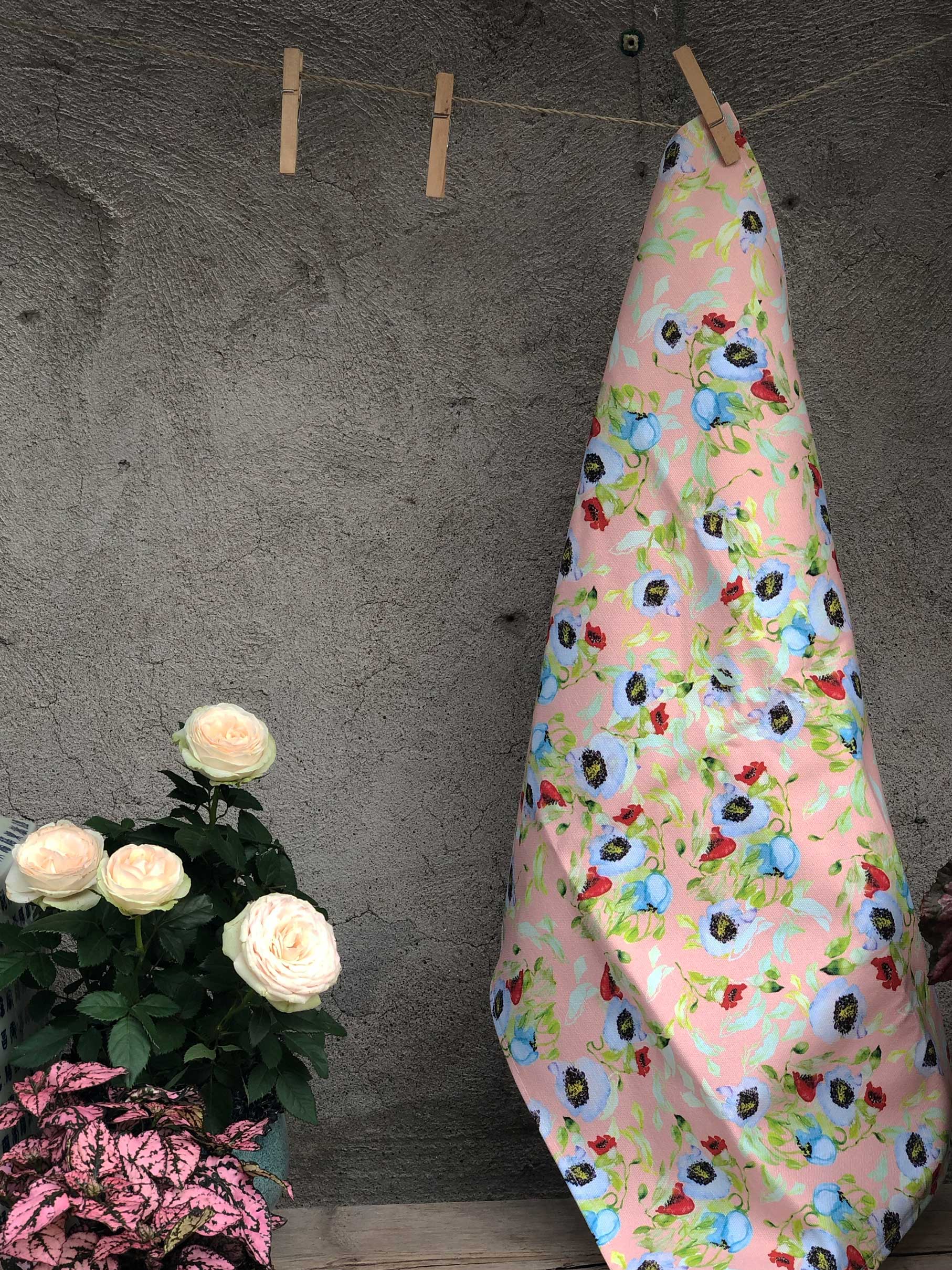 POPPY FLOWERS IN PEACH | Organic Dish Towel |