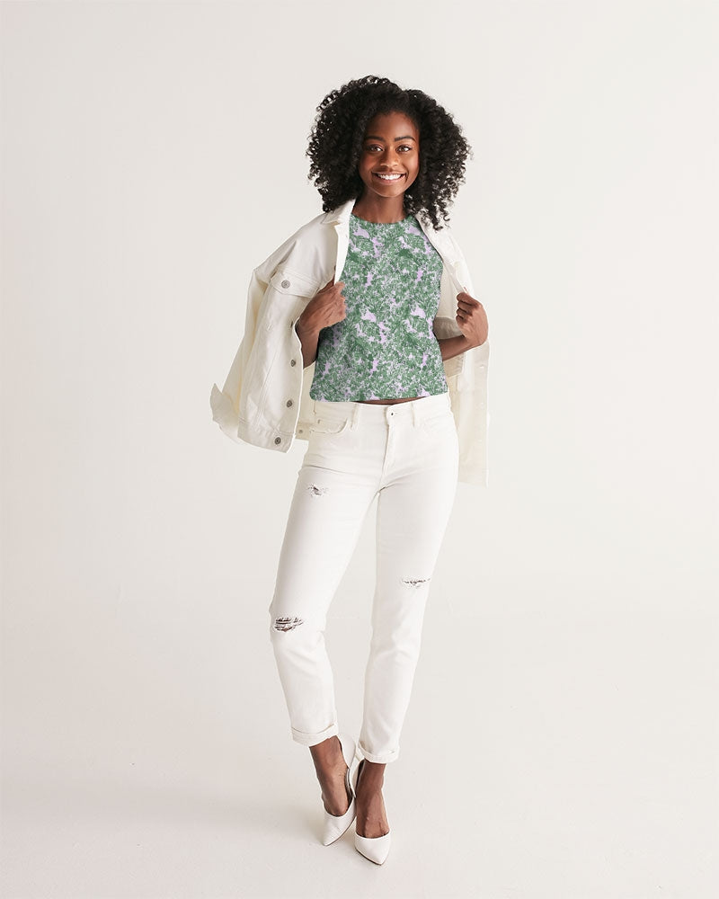 GREEN LEAFS TEXTURE Women's Cropped Tank