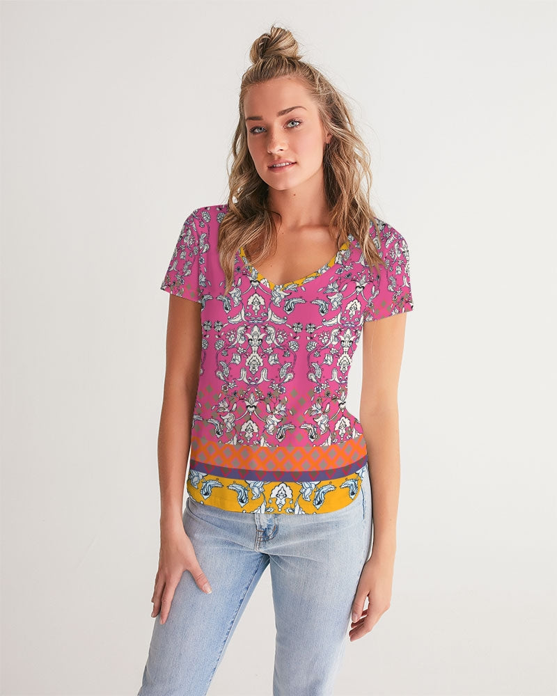 MIRACULOUS FLOWERS -PINK || Women's V-Neck Tee