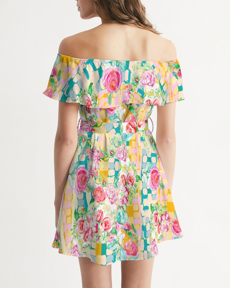 RETRO ROSES Women's Off-Shoulder Dress
