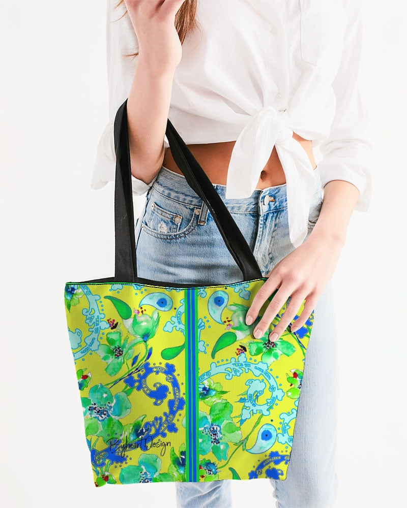 GREEN GARDEN IN PAISLEY Canvas Zip Tote