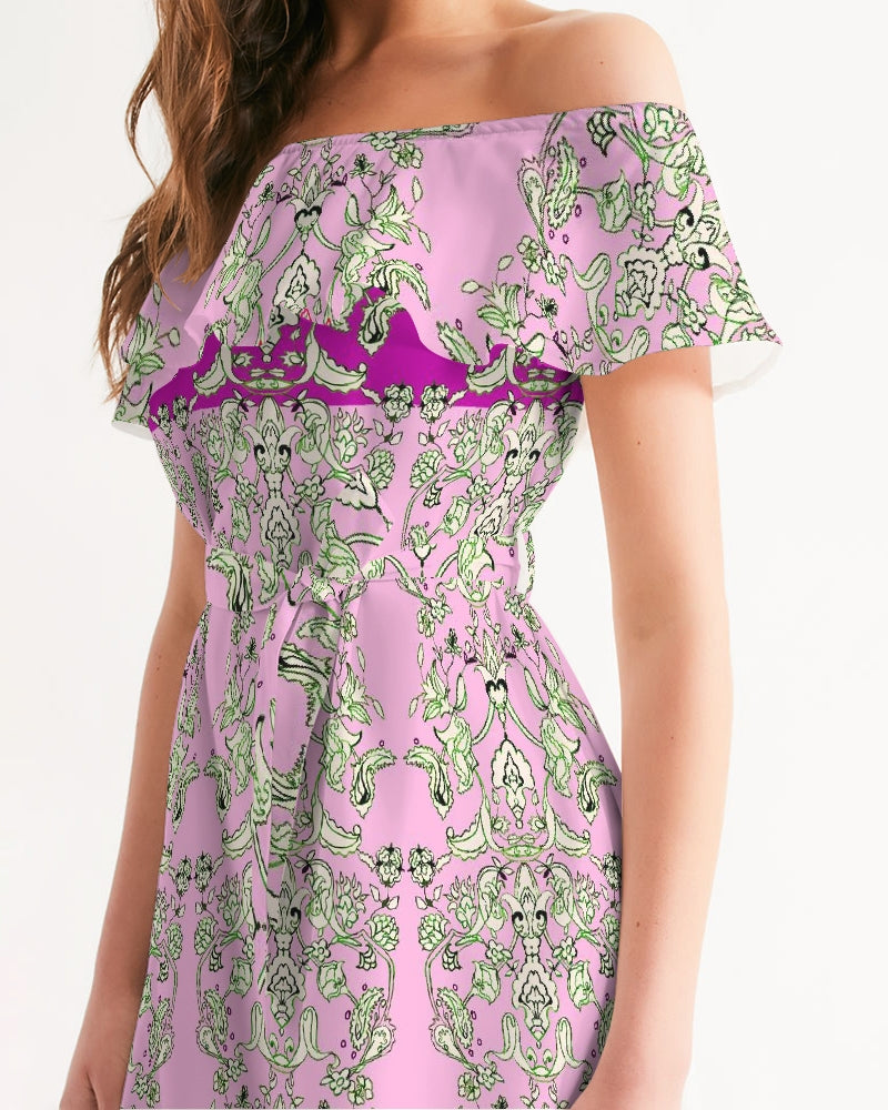MIRACULOUS FLOWERS -PINK || Women's Off-Shoulder Dress