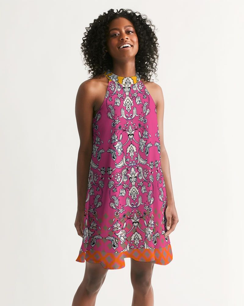 MIRACULOUS FLOWERS -PINK || Women's Halter Dress