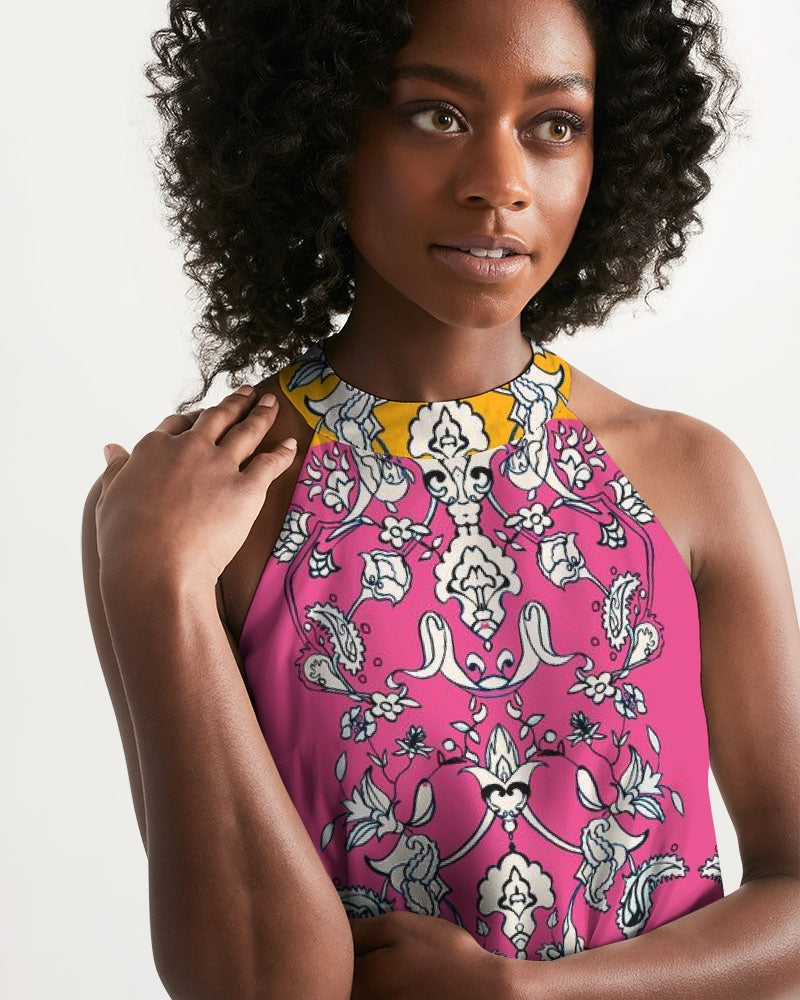 MIRACULOUS FLOWERS -PINK || Women's Halter Dress