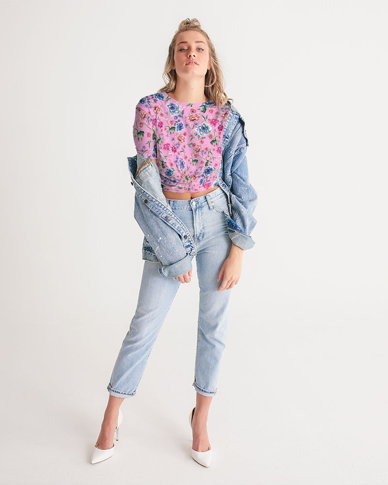 AMORE PINK Women's Twist-Front Cropped Tee