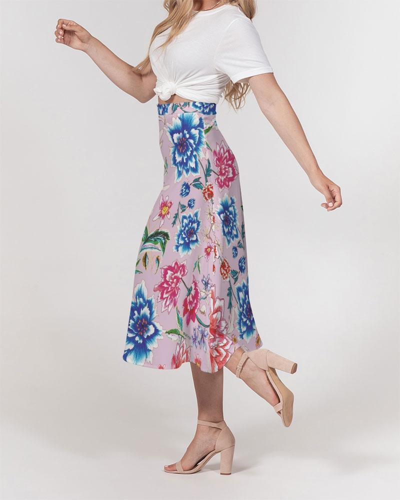 Women's A-Line Midi Skirt || AMORE Purple Blooms
