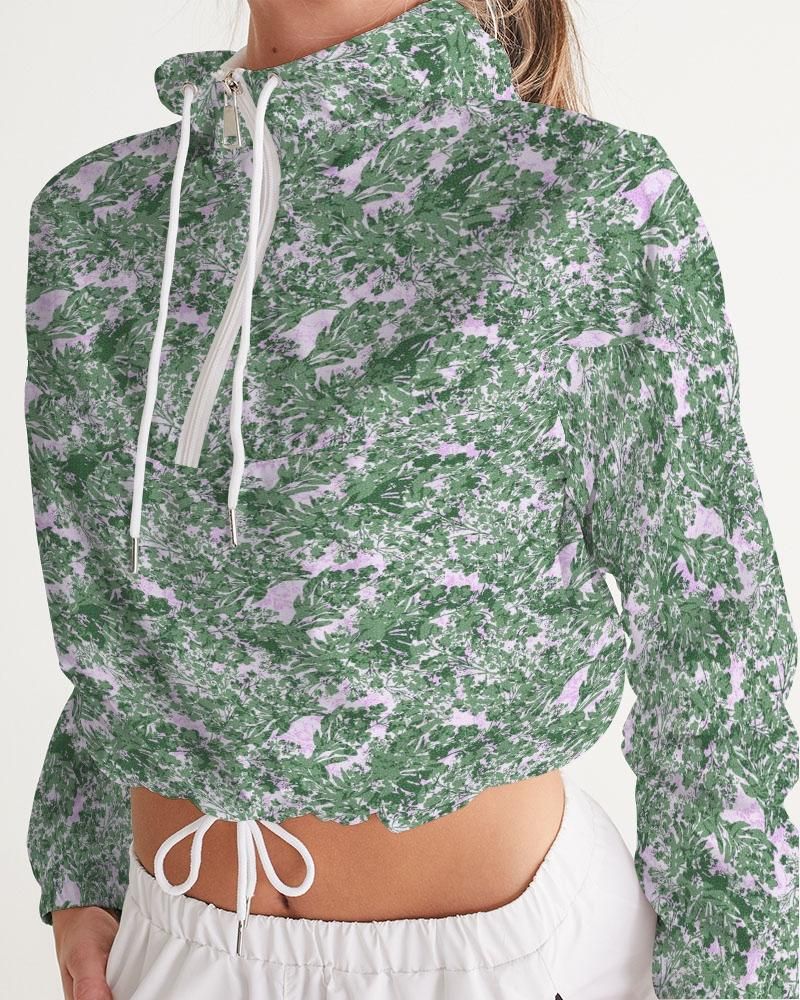 GREEN LEAFS TEXTURE Women's Cropped Windbreaker