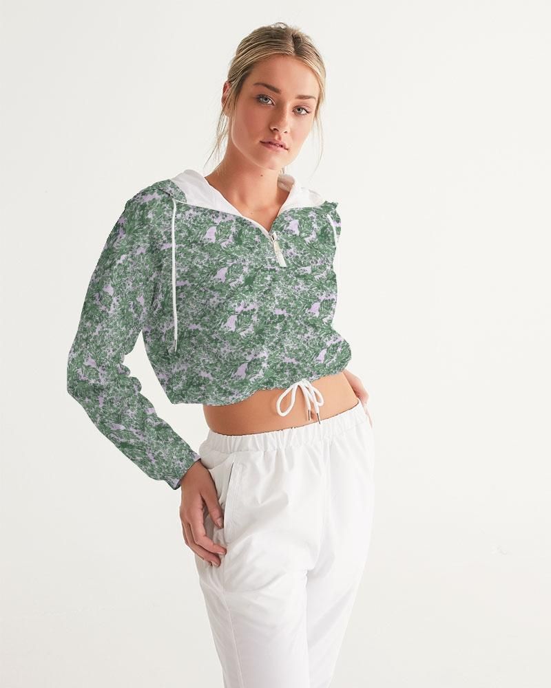 GREEN LEAFS TEXTURE Women's Cropped Windbreaker