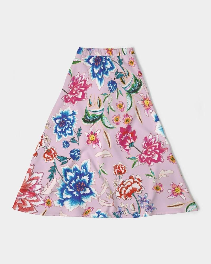 Women's A-Line Midi Skirt || AMORE Purple Blooms