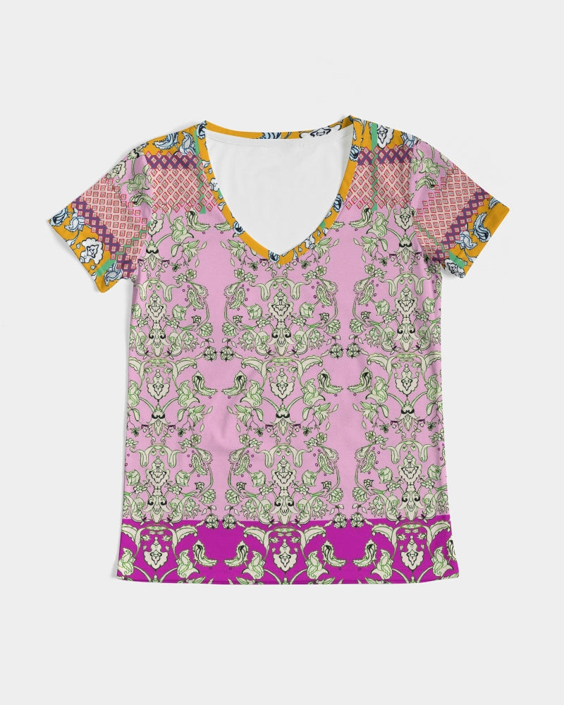 FLORAL  MIRACULOUS  WORLD - dress-pink1 Women's V-Neck Tee