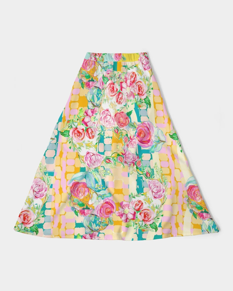 RETRO ROSES Women's A-Line Midi Skirt