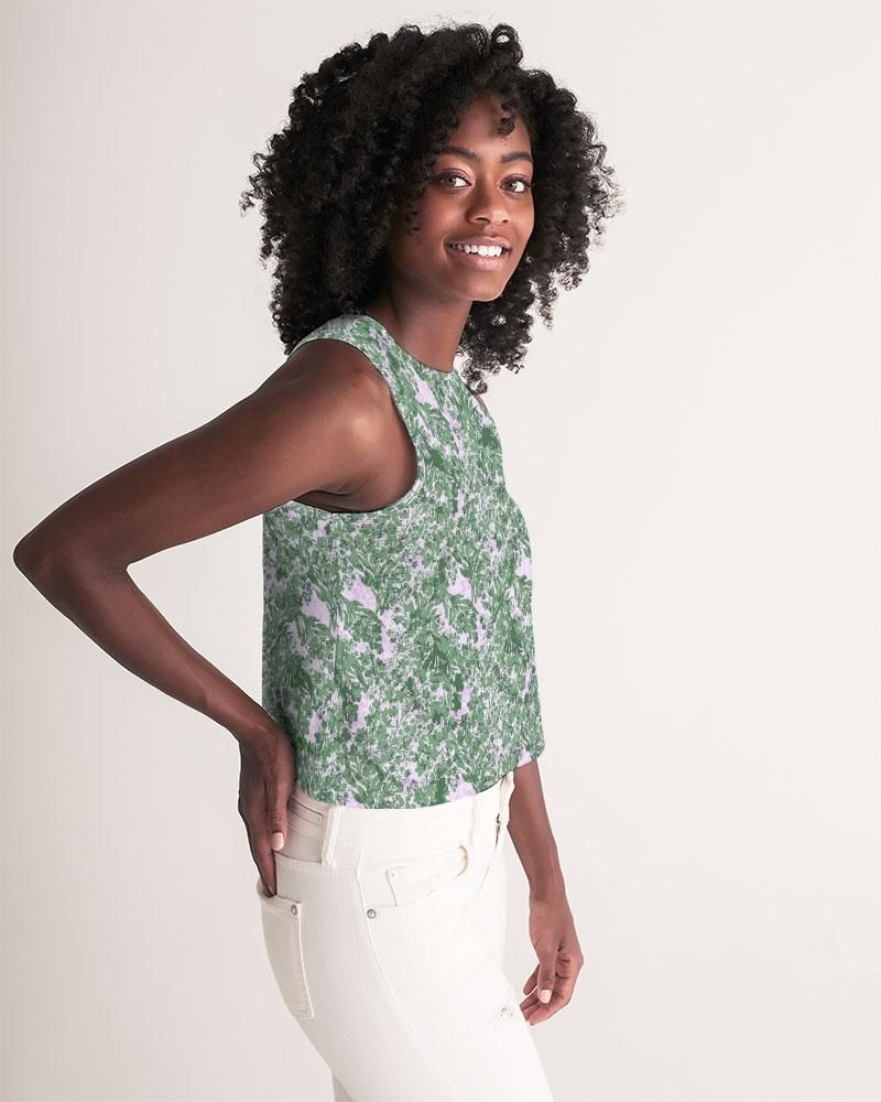 GREEN LEAFS TEXTURE Women's Cropped Tank