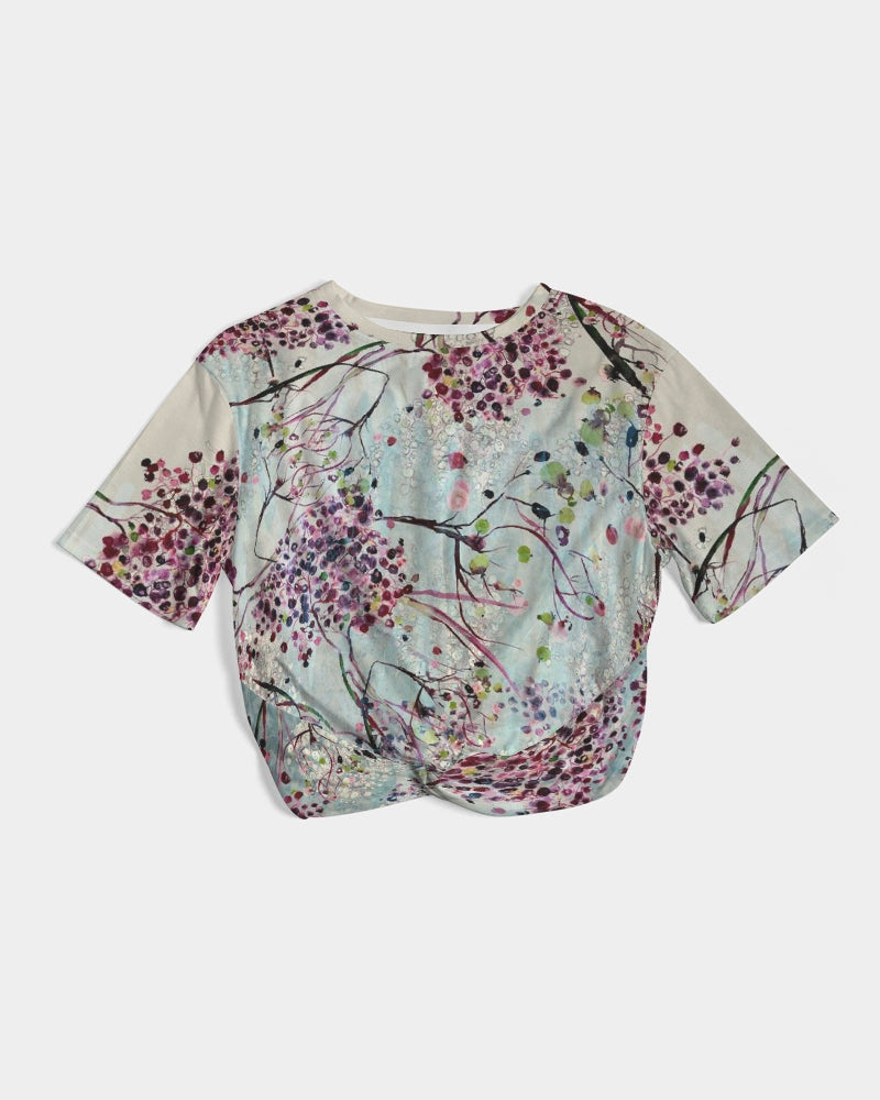 SHADOWS OF PARADISE Women's Twist-Front Cropped Tee