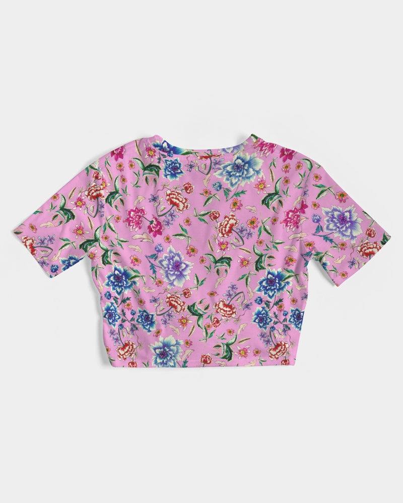 AMORE PINK Women's Twist-Front Cropped Tee