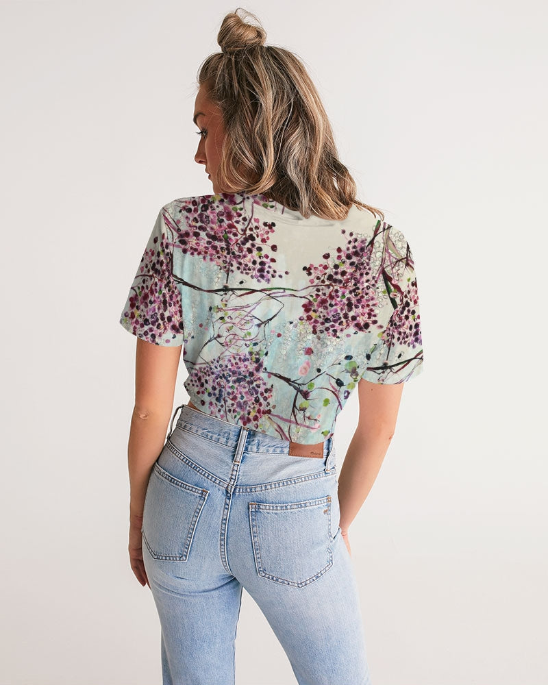 SHADOWS OF PARADISE Women's Twist-Front Cropped Tee